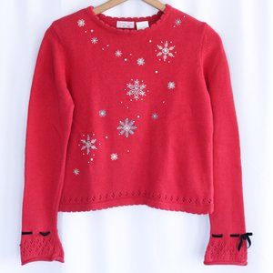 Emma Kate | Girls Embellished Embroidered Winter Christmas Snowflake Sweater| Lg